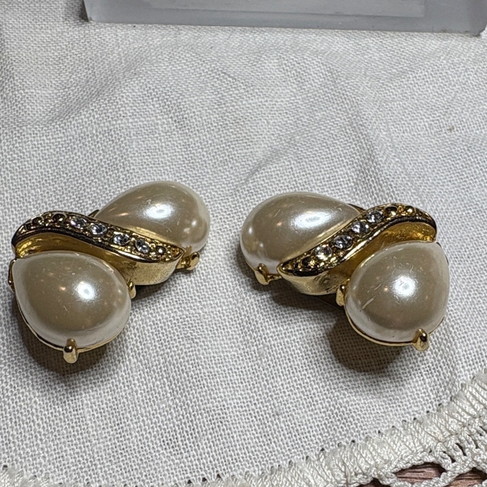 Elegant Gold and Cream Clip-On Earrings by Two Sisters